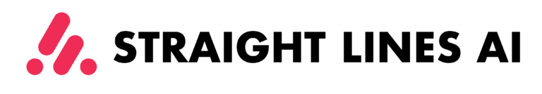 Straight Lines AI logo with bold black lettering and three red geometric shapes, symbolizing innovation in fashion technology.