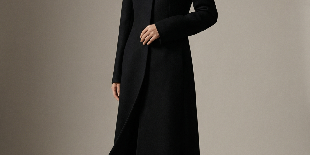 Singularity The Event Horizon Coat — floor-length black structured coat from Straight Lines Ai Spring 2027 collection